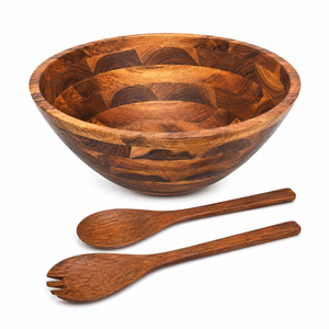 Juego de Ensaladera de Madera de Acacia Premium con Cuchara y Tenedor de Madera, Tazón para Servir Hecho a Mano, Ecológico, para Cocina y Comedor - Product Image 1