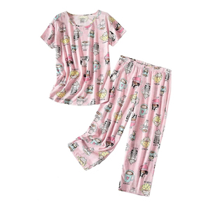 Women Leopard Print Pyjama Set Short Sleeve Sleepwear Two Piece Loungewear for Home - Product Image 4