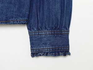 Sweat à capuche unisexe en denim délavé à volants, manches lanternes, col montant, coupe oversize, couleur unie, décontracté, pour l'été et l'automne - Product Image 4
