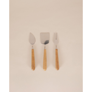 Juego de Cuchillos para Queso de Madera de Acacia de 3 Piezas al por Mayor, Hojas de Acero Inoxidable con Acabado Dorado, Cuchillos Elegantes para Tabla de Charcutería, Ecológicos - Product Image 6