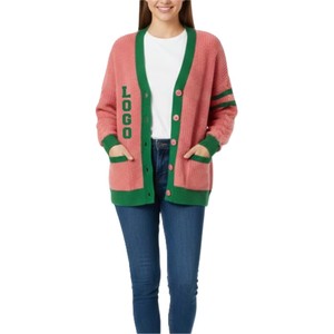 Cárdigan de Estilo Fraternidad Personalizado en Talla y Logotipo, Diseño en Rosa y Verde, Doble Botonadura, Lana/Acrílico, Antiarrugas y Transpirable - Product Image 1