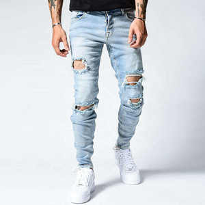 Custom Designers Men Ripped Skinny <b>Stretch</b> <b>Denim</b> Pants Hot Sale Slim Fit Men's Jeans Pants - Product Image 1