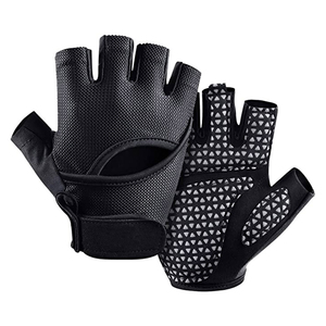Gants de cyclisme demi-doigts respirants en maille rembourrée unisexe, ajustement universel, style pull-on, noir - Product Image 1