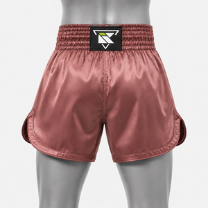 Muay Thai Boxing <b>Shorts</b> Satin <b>Pink</b> Elastic Waistband Front Logo Martial Art Wear Muay Thai Boxing <b>Shorts</b> For Sale - Product Image 3