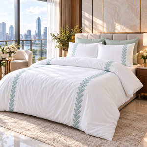 Parure de lit brodée Feuille de Sauge Charmante en Coton Blanc Doux – Housse de Couette et Taie d'Oreiller pour une Décoration de Chambre de Luxe - Product Image 2