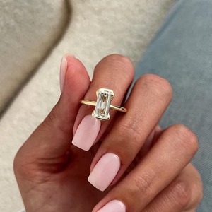 Trendy Design Baguette Cut Lab Grown Diamond Half Bezel Solitaire <b>Ring</b> 14k 18K Gold Minimalist Flush Fit <b>Thin</b> Women's IGI - Product Image 6