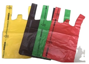 ถุงใส่เสื้อยืดทำจากพลาสติก HDPE แบบมีที่จับหลากสีสำหรับซื้อของในซูเปอร์มาร์เก็ตช้อปปิ้ง - Product Image 3