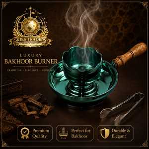 Light Blue <b>Bakhoor</b> Burner Cyan Metallic Incense Holder Metal <b>Oud</b> Censer With Wooden Handle Charcoal Frankincense Burner Tong - Product Image 3