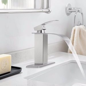 Robinet de lavabo en acier inoxydable à poignée unique, design monotrou avec finition nickel brossé pour salle de bain - Product Image 3