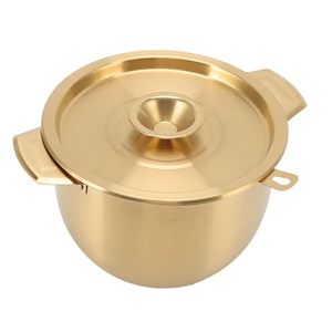 Casserole ronde dorée avec couvercle en acier inoxydable, design en métal poli durable, style moderne et luxueux pour gaz - Product Image 1
