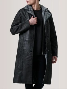 <b>Mens</b> Distressed Black <b>Shearling</b> Leather Coat - Product Image 2