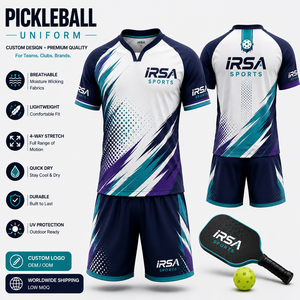 IRSA SPORTS Men's Sublimated Pickleball Jersey Set V-Neck Short Sleeve Moisture Wicking <b>Athletic</b> Uniforms - Product Image 3