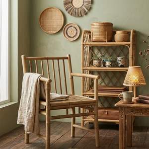 Chaise de salle à manger en bambou naturel faite à la main, écologique, avec coussin pour jardin, terrasse, restaurant, café, maison - Product Image 1