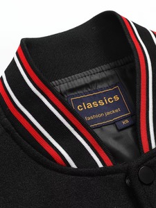 Chaqueta Varsity Negra para Hombre 100% Algodón con Logotipo Personalizado, Mangas de Cuero, Chaqueta de Béisbol Estilo Letterman, Ropa Urbana, Fabricante OEM - Product Image 2
