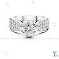 Bague de fiançailles et de mariage classique en diamant CVD cultivé en laboratoire sur mesure, 6 griffes, large bande pavée, or massif, certifiée IGI, KRUP JEWELS 100%