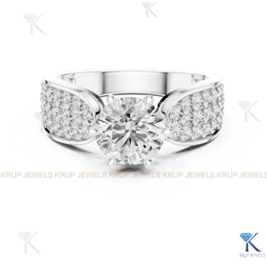 Bague de Fiançailles et de Mariage Classique en Diamant CVD Cultivé en Laboratoire Personnalisé, Coupe 6 Griffes, Bande Large Pavée, Or Massif, Certifiée IGI, Cadeau de Fête - Product Image 4