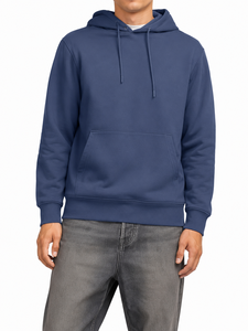 Men's 2026 <b>Navy</b> Blue Hooded Sweatshirt Regular Fit Cotton Fleece Casual Pullover - Product Image 5