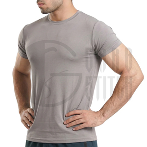 Camiseta Casual de Punto para Hombre, Cuello Redondo, Manga Raglán, Ajustada, de Secado Rápido, Color Sólido, Poliéster, Color Marrón - Product Image 4