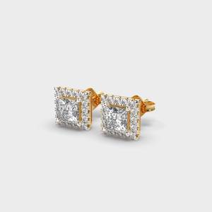 Princess Cut Diamond <b>Stud</b> Earrings Women's Luxury Geometric Halo Design Claw Setting Fine Jewelry <b>Stud</b> Earrings - Product Image 3