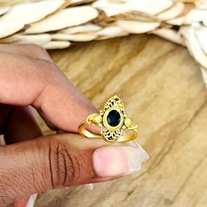 Modern Style Boho Black Onyx Silver Eye 18K Gold Plated Women's Vintage Brass <b>Rings</b> Antique Finish Ethnic Floral <b>Gothic</b> - Product Image 3