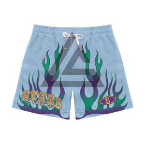 Shorts de basketball en maille 100 % polyester personnalisés style streetwear, confortables et décontractés, avec taille élastique, shorts de bain en maille avec cordon de serrage - Product Image 4