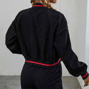 Oem New Arrival High Quality <b>Ladies</b> Chenille Embroidery Letterman Cropped <b>Jacket</b> Women Custom Bomber Black Varsity <b>Jacket</b> - Product Image 2