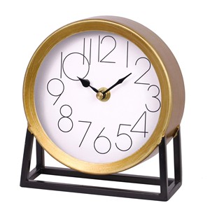 <b>Hand</b>-Carved Acacia Wood Geometric Desk <b>Clock</b> - Wholesale Contemporary Design - Product Image 1