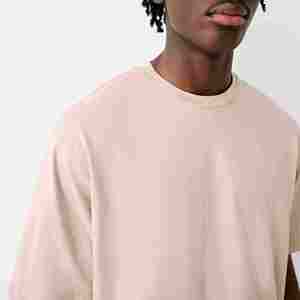 Men's Beige Short Sleeve T-<b>Shirt</b> O-Neck Regular Fit Solid Color Casual 100% Cotton Jersey Fabric Knitted Design - Product Image 5