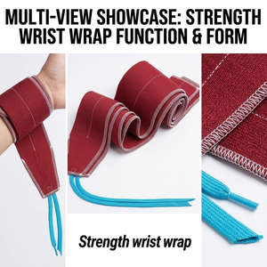 Attelle de poignet de force en polyester rouge avec fermeture auto-agrippante réglable, support de poignet pour haltérophilie avec boucles pour le pouce, bandes de maintien en coton pour les poignets - Product Image 4