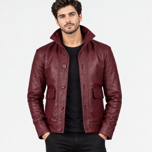 Chaqueta Bomber de Cuero Genuino para Hombre, Cuello Alto, Cierre de Cremallera, Forro de Lona y Poliéster, Posición para Logotipo Personalizado, Transpirable - Product Image 3
