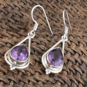 Pendientes Colgantes de Plata de Ley S925 con Amatista y Cuarzo Lavanda, Corte Lágrima Vintage, Joyería de Moda al por Mayor - Product Image 5
