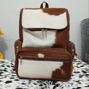 Sac à dos vintage en cuir véritable style western avec fermeture éclair, motif lettres, pour voyage, ordinateur portable et école, grande capacité HNBP-0058 - Product Image 1