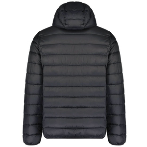 Men's Black Quilted Hooded Jacket Windproof Casual Winter Outerwear with Zipper Closure and Red Accents OEM ODM - Product Image 3