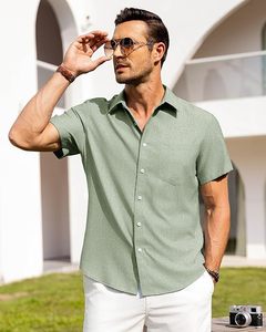Cortex Linen Mens Linen Shirts Short Sleeve <b>Button</b> Down Shirts Wrinkle Free Casual Vacation Beach Summer Tops Breathable Shirt - Product Image 2