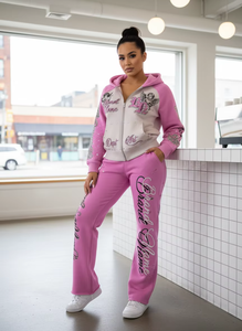 Conjunto Deportivo Rosa para Mujer con Capucha, Manga Larga, Estampado de Letras, Corte Holgado, Estilo Y2K, Sudadera y Pantalones con Cierre de Cordón, Venta al Por Mayor - Product Image 6