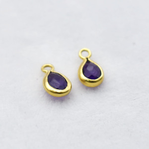 Natural Amethyst Pear Pendant Gold Plated Bezel <b>Set</b> Charm Birthstone Earring Wholesale Jewelry Connector Sold Per <b>Pc</b> - Product Image 3