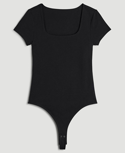 New Arrival Women's <b>Black</b> <b>Short</b> Sleeve Bodysuit Scoop Neck Tummy Control Slim Fit Seamless Activewear Breathable OEM ODM - Product Image 5