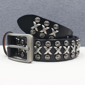 Nouvelle ceinture en cuir véritable pour homme, style punk, décontractée, avec clous, boucle à ardillon et rivets en alliage, en cuir de vachette - Product Image 6