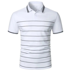 Polo homme blanc à manches courtes, coupe ajustée, bordure contrastante, couleur unie, tricoté, longueur standard - Product Image 1