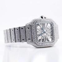 Montre squelette en acier inoxydable argenté 925, sertie de diamants Moissanite taille brillant ronde E VS1, vente en gros, fabricant