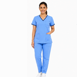Tenue d'hôpital pour femmes, uniforme médical infirmier, tissu respirant, haut à col en V, pantalon à taille élastique, ensemble de vêtements de travail pour le secteur de la santé - Product Image 4