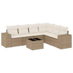 Set Divano da Esterno in Rattan Beige a 6 Posti, Arredamento da Giardino Contemporaneo in Vimini con Tavolino - Product Image 4