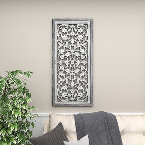 Hand-Carved Mango Wood Arabesque Wall Panel - Wholesale Home Dcor - Product Image 2