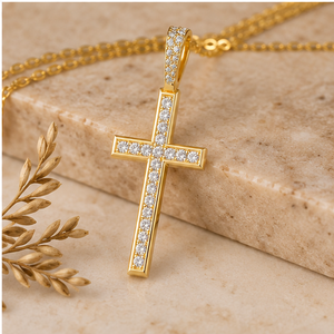10K <b>Solid</b> <b>Gold</b> Hip Hop Style Iced Jesus Cross <b>Pendant</b> Brilliant Cut Moissanite Diamond Religious Jewelry Gifts with Charms Stud - Product Image 4