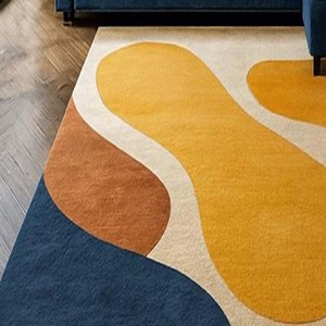 Alfombra Moderna Azul Multicolor Abstracta, Forma Irregular, Hecha a Mano, Alfombra Artística Única para Sala de Estar, Dormitorio, Decoración del Hogar - Product Image 4
