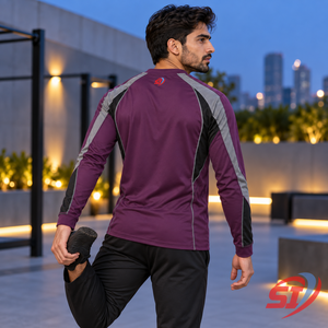 <b>Mens</b> Custom Long Sleeve Sports T-<b>Shirt</b> Breathable Quick Dry Performance Wear Polyester/Cotton <b>Collarless</b> Summer - Product Image 4