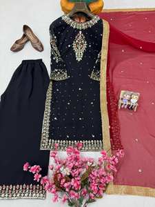 Salwar Kameez noir élégant brodé avec dupatta rouge – Tenue de soirée ethnique pakistanaise et indienne de luxe pour femme - Product Image 5