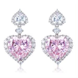 Mode de luxe 925 argent rose zircone cubique boucles d'oreilles coeur faux diamant boucles d'oreilles de luxe - Product Image 1