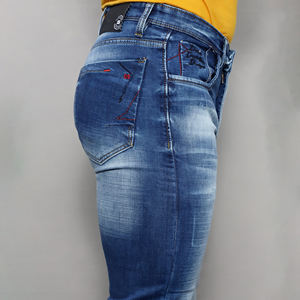 Jeans en denim de coton extensible bleu taille mi-haute pour hommes Gex en gros - Product Image 3