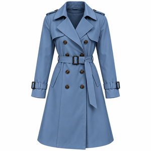 <b>Women's</b> Trench <b>Coat</b> Wholesale Custom Long <b>Belted</b> Trench <b>Coat</b> Double Breasted Classic Fashion Outerwear OEM Private Label - Product Image 4